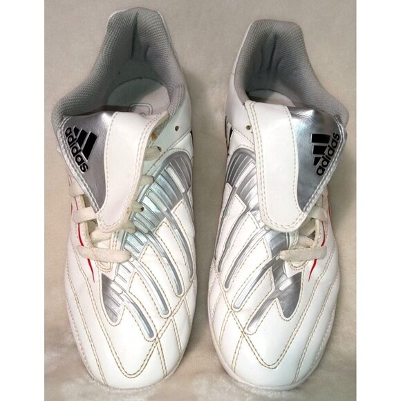 Adidas Soccer Cleats Size 5.5 White/Silver/Red Synthetic Leather Kids/Youth - Picture 7 of 9